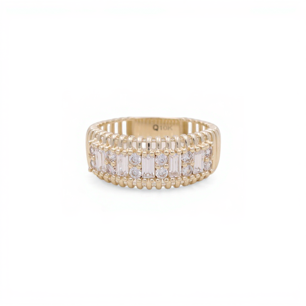 10K Yellow Gold Fashion Baguette Ring with White Stones / Size: 7.5 / Weight: 3.1 GR / CQWR0FS-14