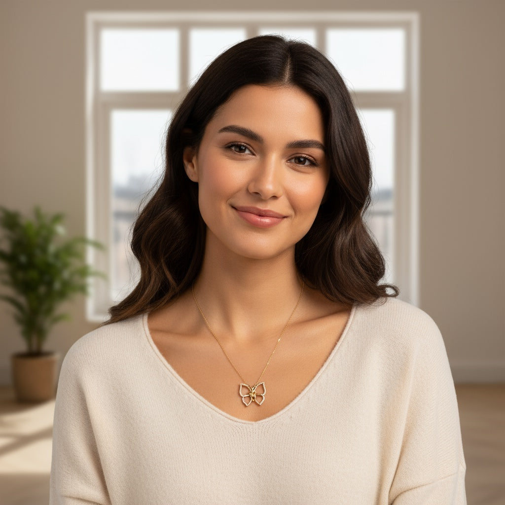 14K Yellow Gold Fashion Butterfly Necklace with Cz / Size: 18” / Weight: 4.1 GR / CONK4BF