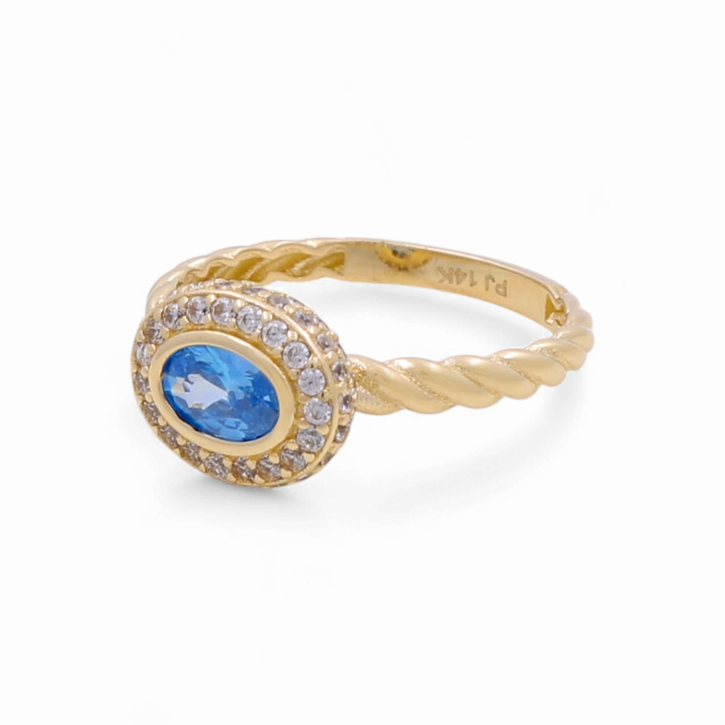 14K Yellow Gold Fashion Women's Ring with Blue Cz / Size: 8 / Weight: 2.4 GR / CPWR4FS-19