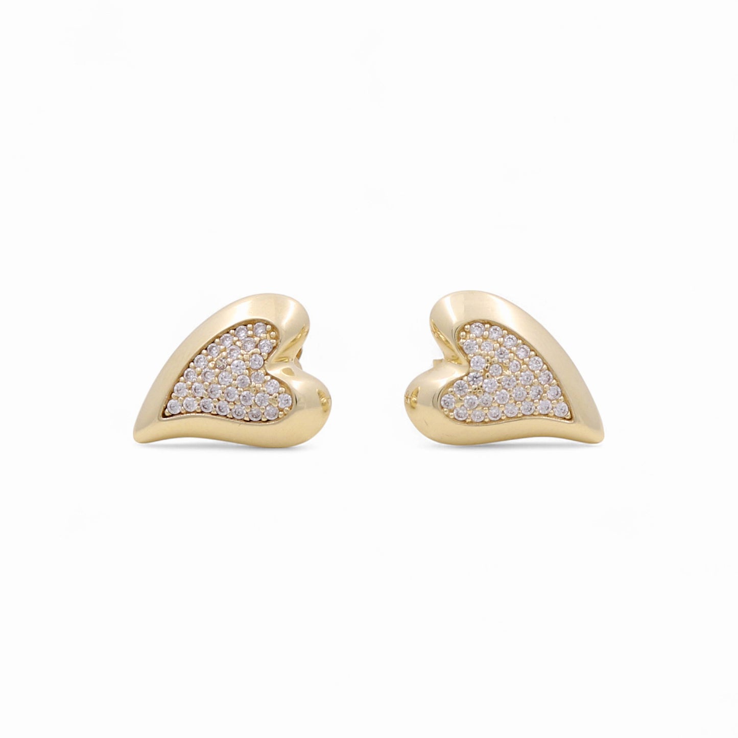 10K Yellow Gold Fashion Heart Women's Stud Earrings with Cz / Weight: 2.9 GR / CQES0HR-1