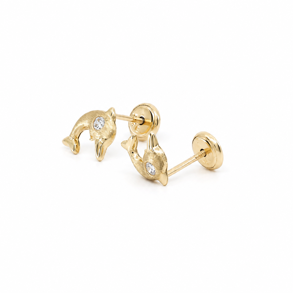 14k Yellow Gold Dolphin Stud Earrings With Cz / 6-741101PSF
