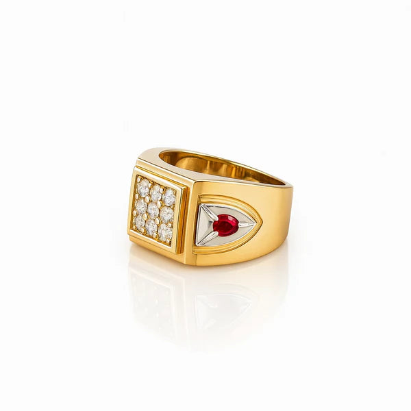 10K Yellow Gold Fashion Men's Ring with Red Stone CZ / Size: 10 / Weight: 5.6 GR / CQMRY0FS-4
