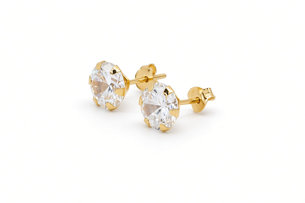 14K Yellow Gold Fashion Stud Earrings with Cz / 6-335101PS7