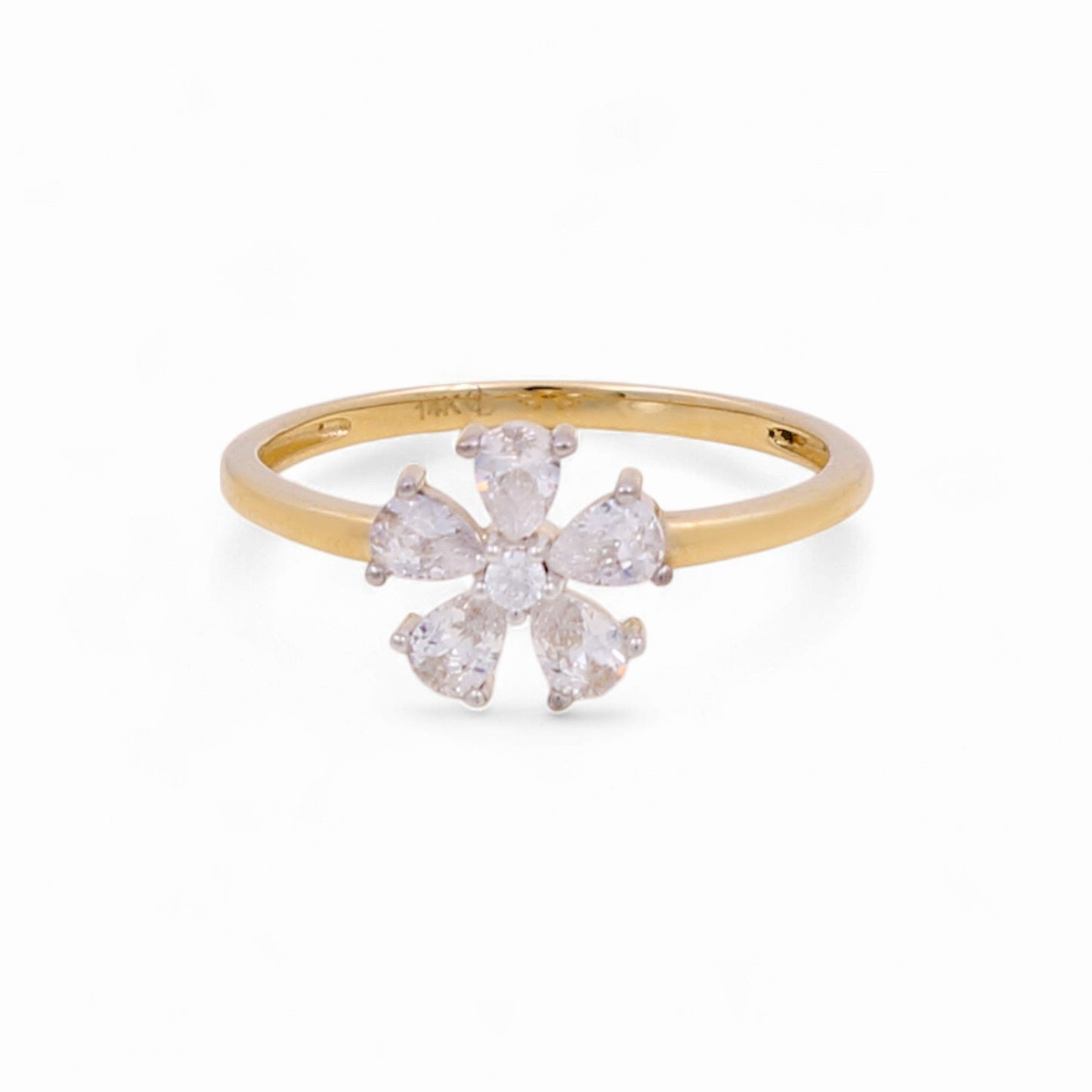 14K Yellow Gold Woman’s Flower Ring / Stone: CZ / Size: 7 / Weight: 1.7 GR / KEEWR4FL-1