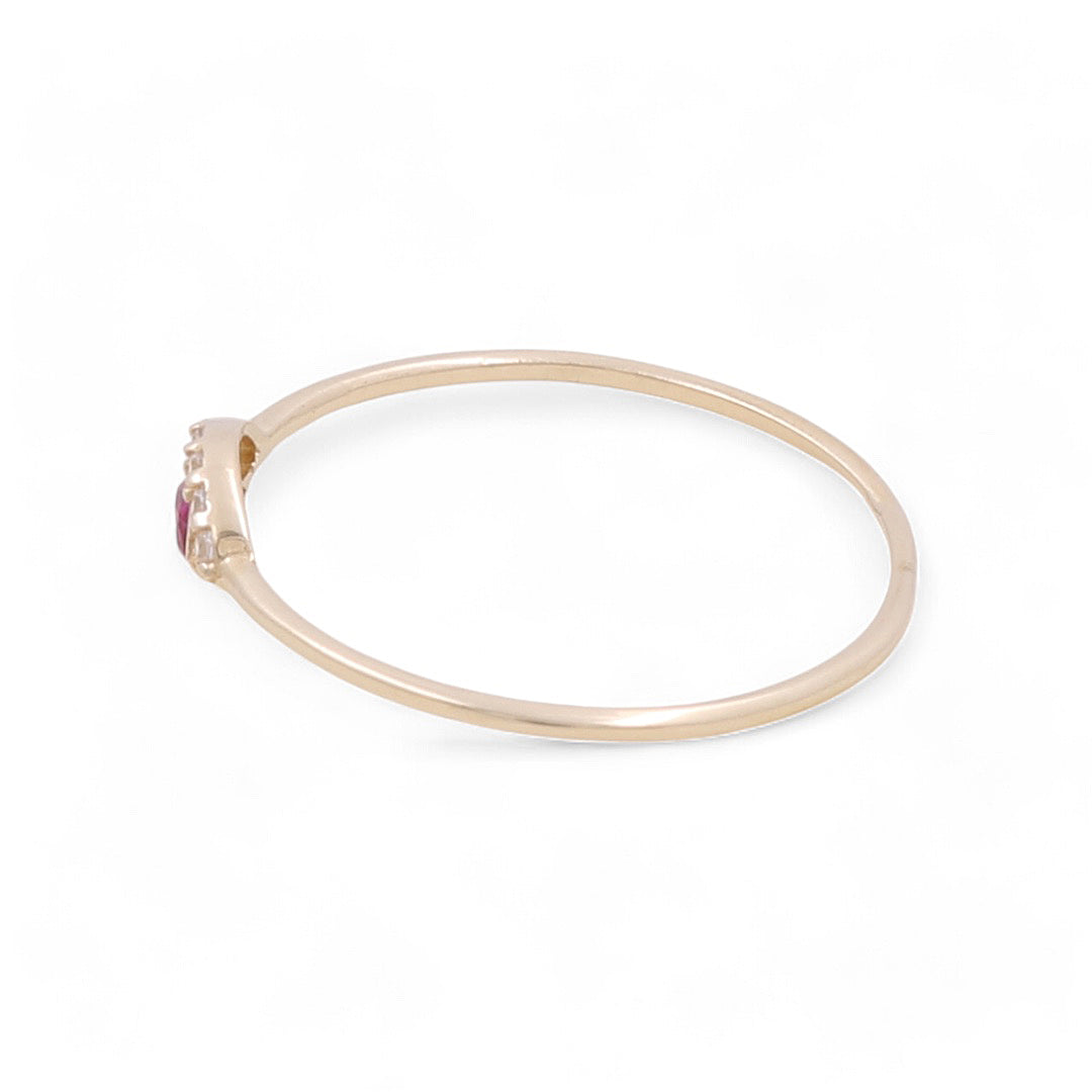 14K Yellow Gold Women’s Pink Stone Ring / CZ / Weight: 0.6 GR / COWR4FS-114