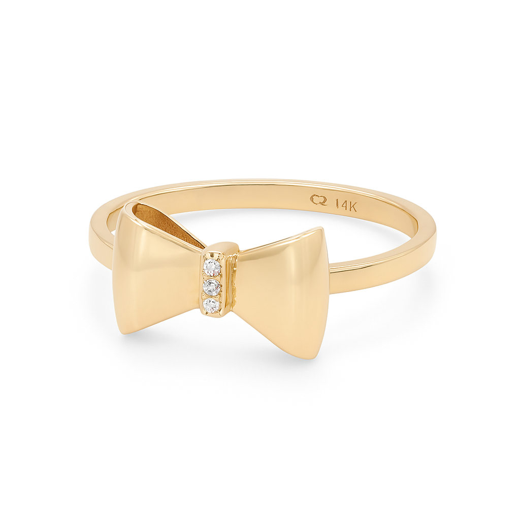 14K Yellow Gold Ribbon Women's Ring with Cz / Size: 9 / Weight: 1.8 GR / DQWR4RB-2