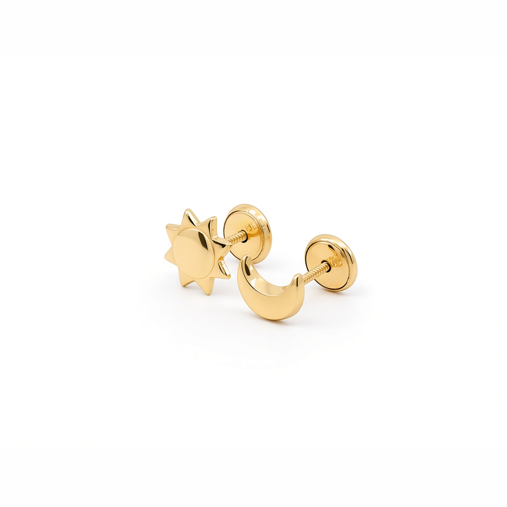 14K Yellow Gold Moon and Sun Stud Earrings / 6-688001P