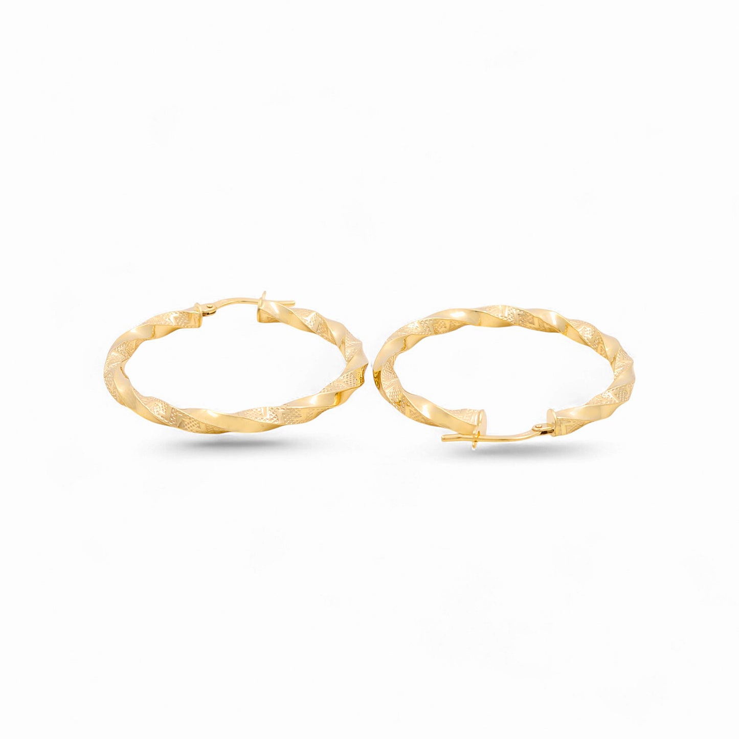 14K Yellow Gold Women's Twist Hoops Earrings with Greek / Size: 3mmx30mm / Weight: 2.8 GR / 240-00397