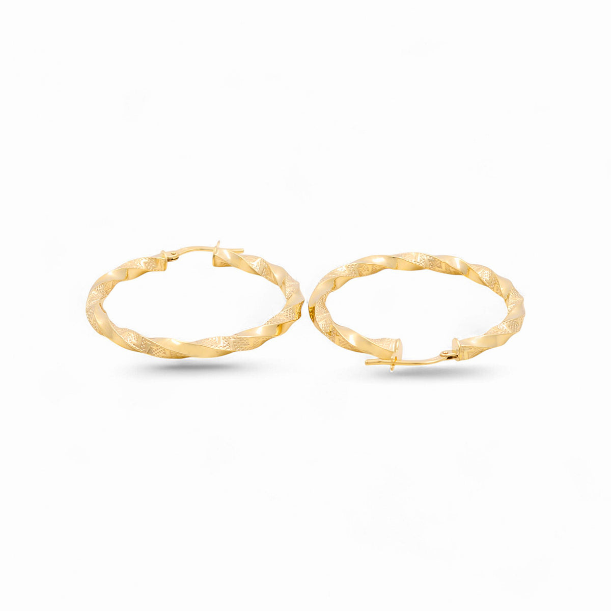 14K Yellow Gold Women's Twist Hoops Earrings with Greek / Size: 3mmx30mm / Weight: 2.8 GR / 240-00397