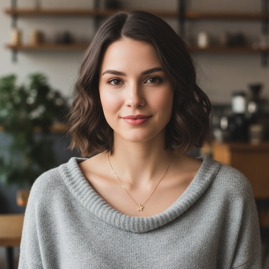 14K Yellow Gold Star Women's Necklace with Diamond Cut / Stone: Cz / Size: 18” / Weight: 3.4 GR / CONK4ST