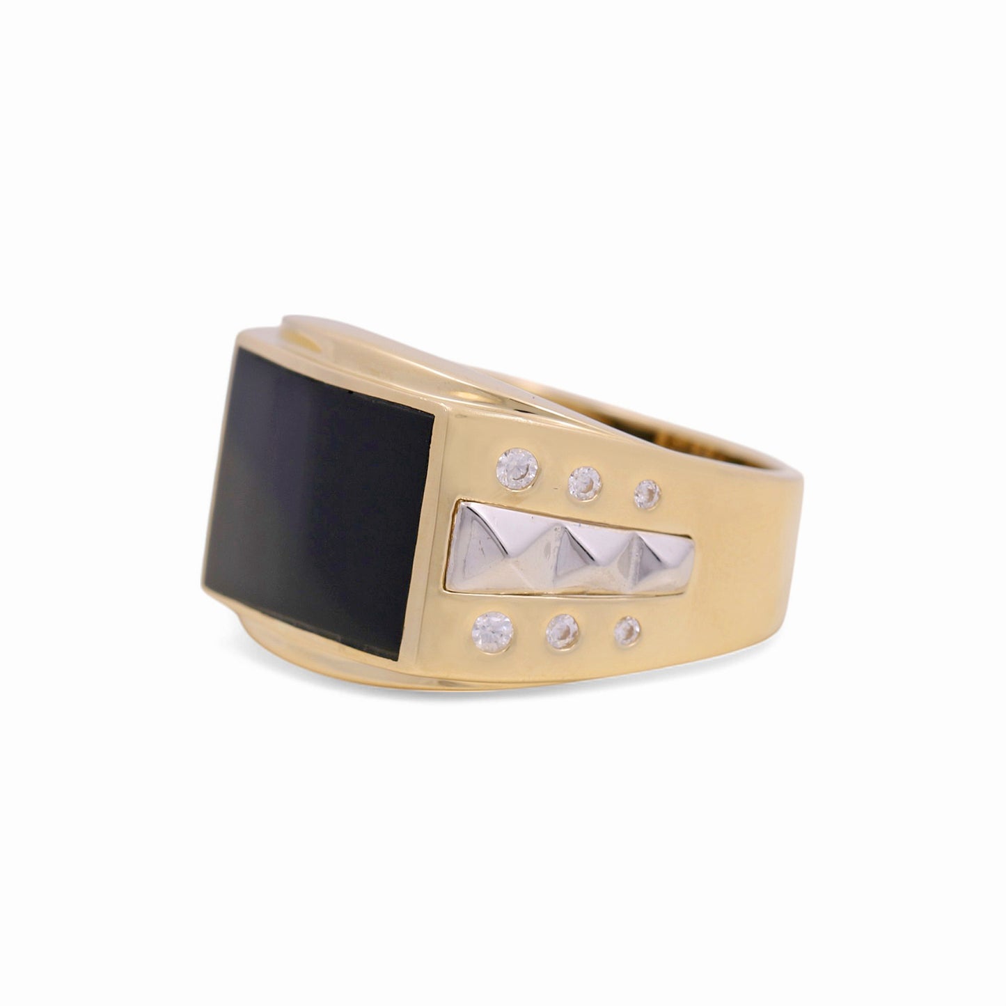 14K Yellow and White Fashion Men's Ring with Onix and Cz / Size: 10 / Weight: 6.8 GR / KEEMRTT4FS