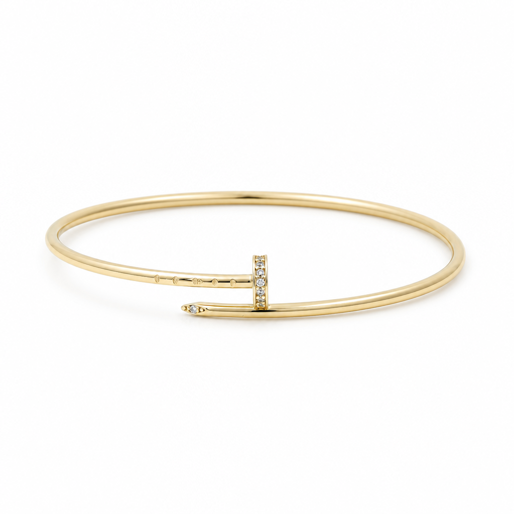14K Yellow Gold Women's Bangle Bracelet with Cz Stone / Size:19 / Weight: 3.7gr / DQBB4NL-1