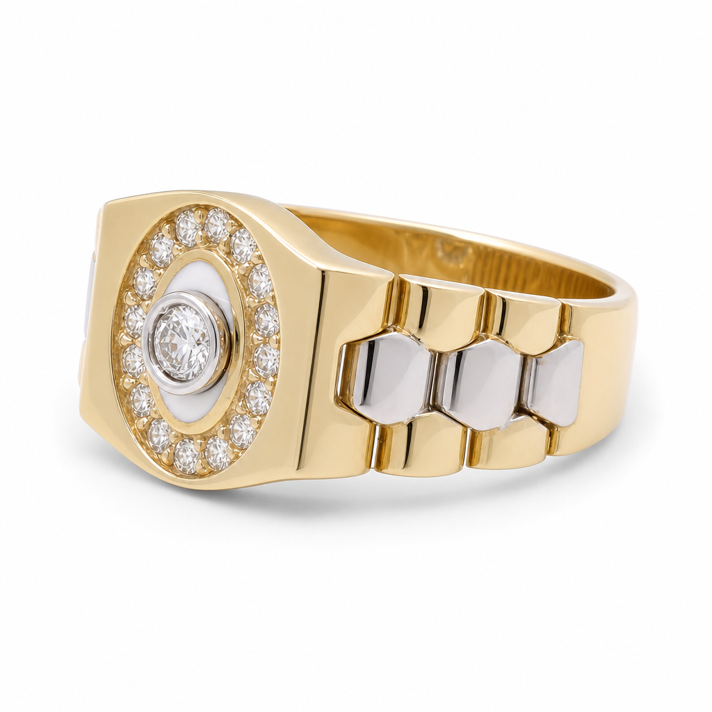 14K Yellow and White Gold Flexible Men's Ring with Cz / Size: 10 / Weight: 6.3 GR / KEEMRTT4FS-4
