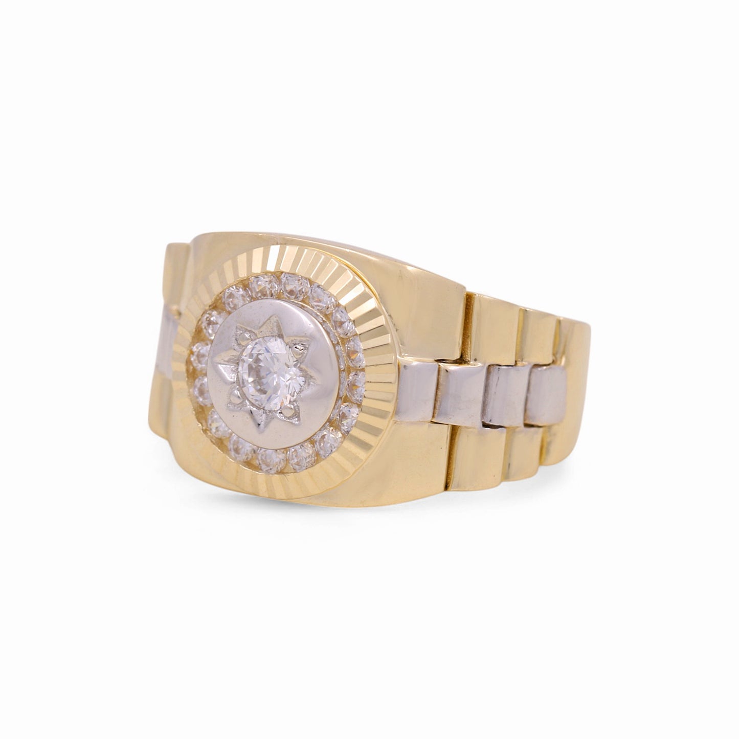 14K Yellow and White Fashion Men's Ring with Cz / Size: 10 / Weight: 9.4 GR / KEEMRTT4FS-2