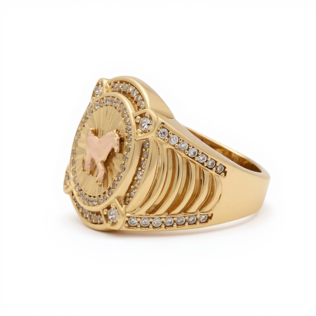 14K Yellow and Rose Gold Horse Men's Ring with Cz / Size 10 / Weight 7.4 GR / DOMRTT4HR