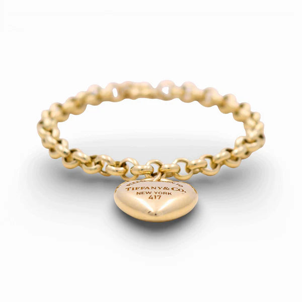 10K D TF Yellow Gold Women's Heart Rolo Bracelet TT / Size: 7.5" / Weight: 9.7GR / DQWB0HR-3