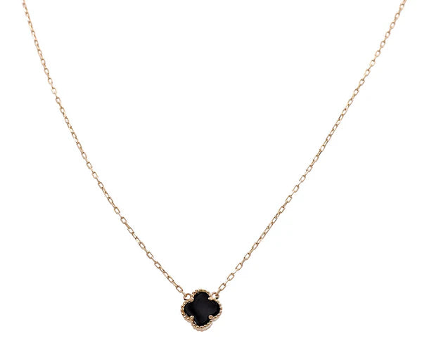 10K Yellow Gold Black Clover Women Necklace / Size: 17" 10MM / Weight: 2.7 GR / P04VN-38