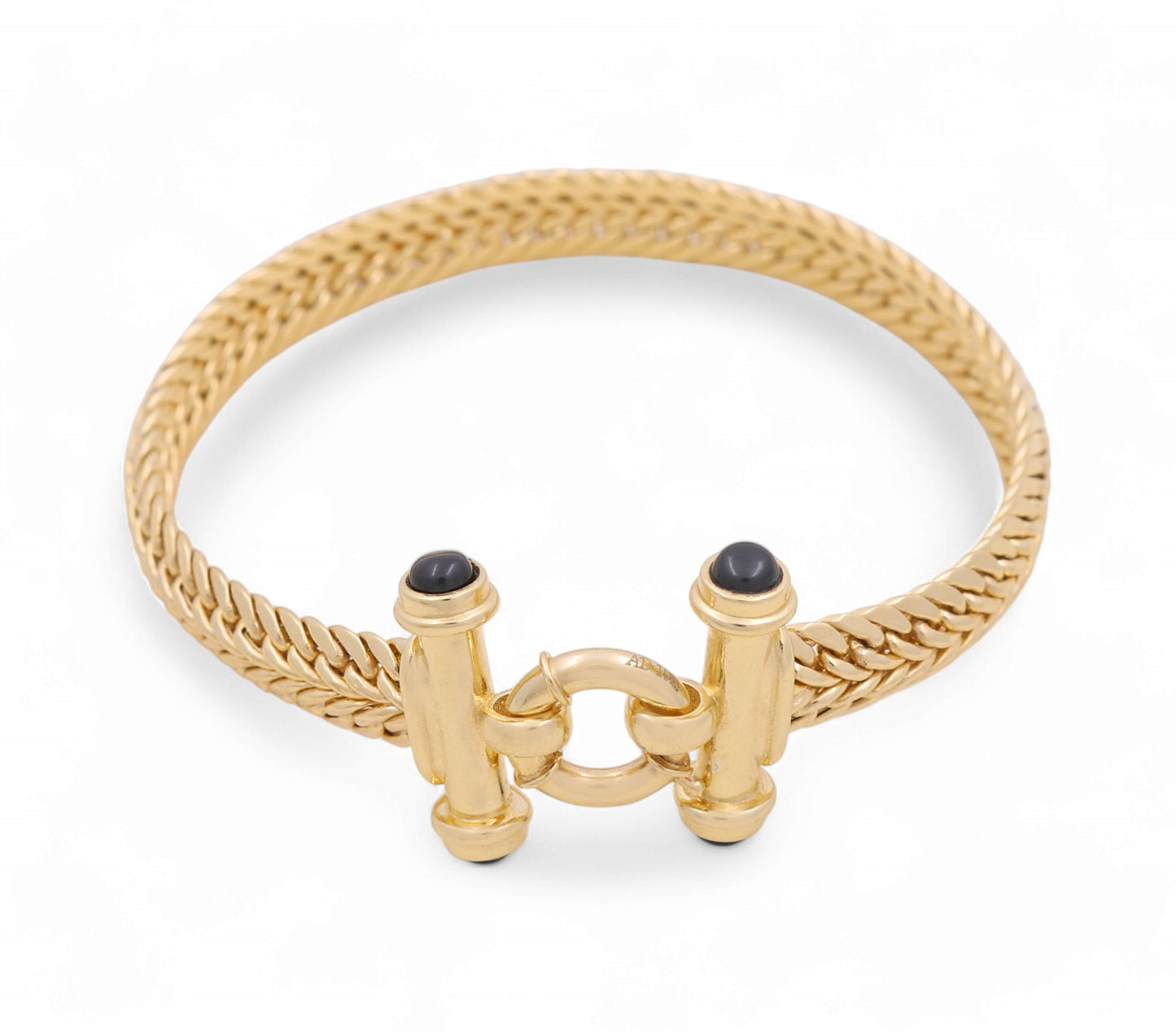 10K Yellow Gold Women's Fancy Link Bracelet with Onyx / Size: 7.5" / Weight: 12.2 GR / P10S-34