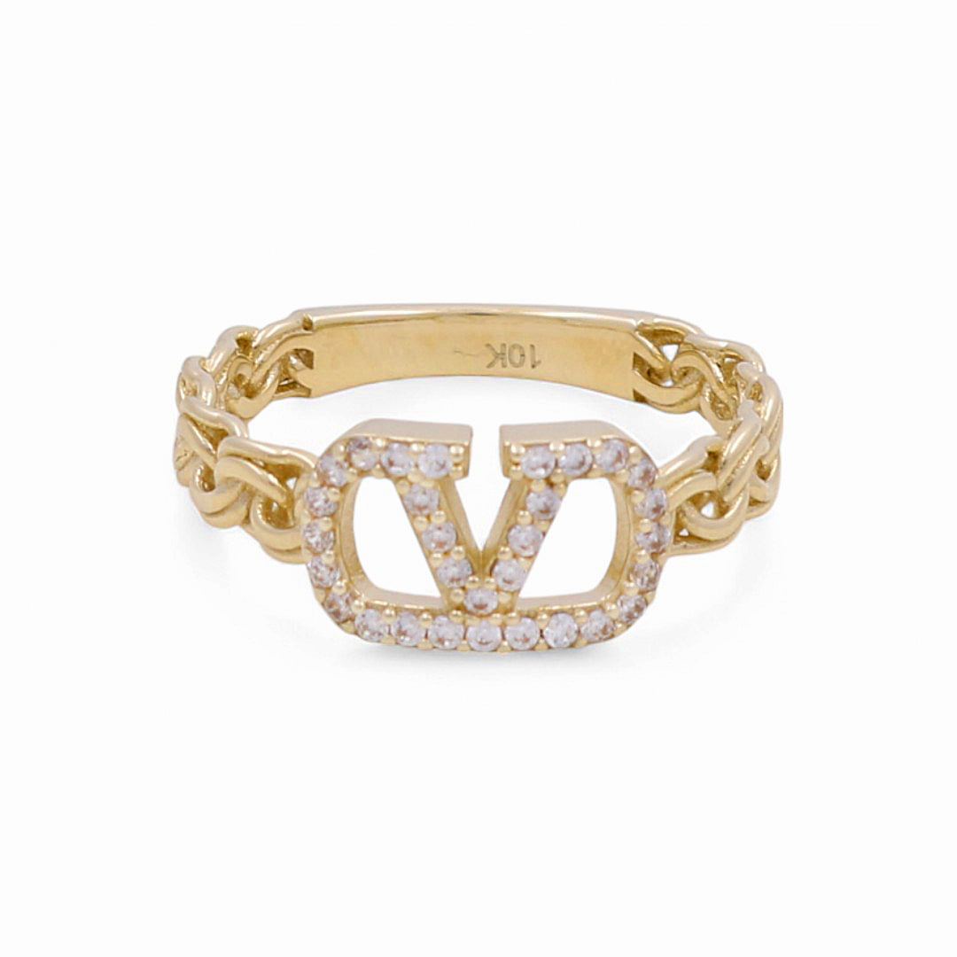 10K Yellow Gold Fashion V Women's Ring with CZ / Size: 8.5 / Weight: 2.8 GR / DPWR0V