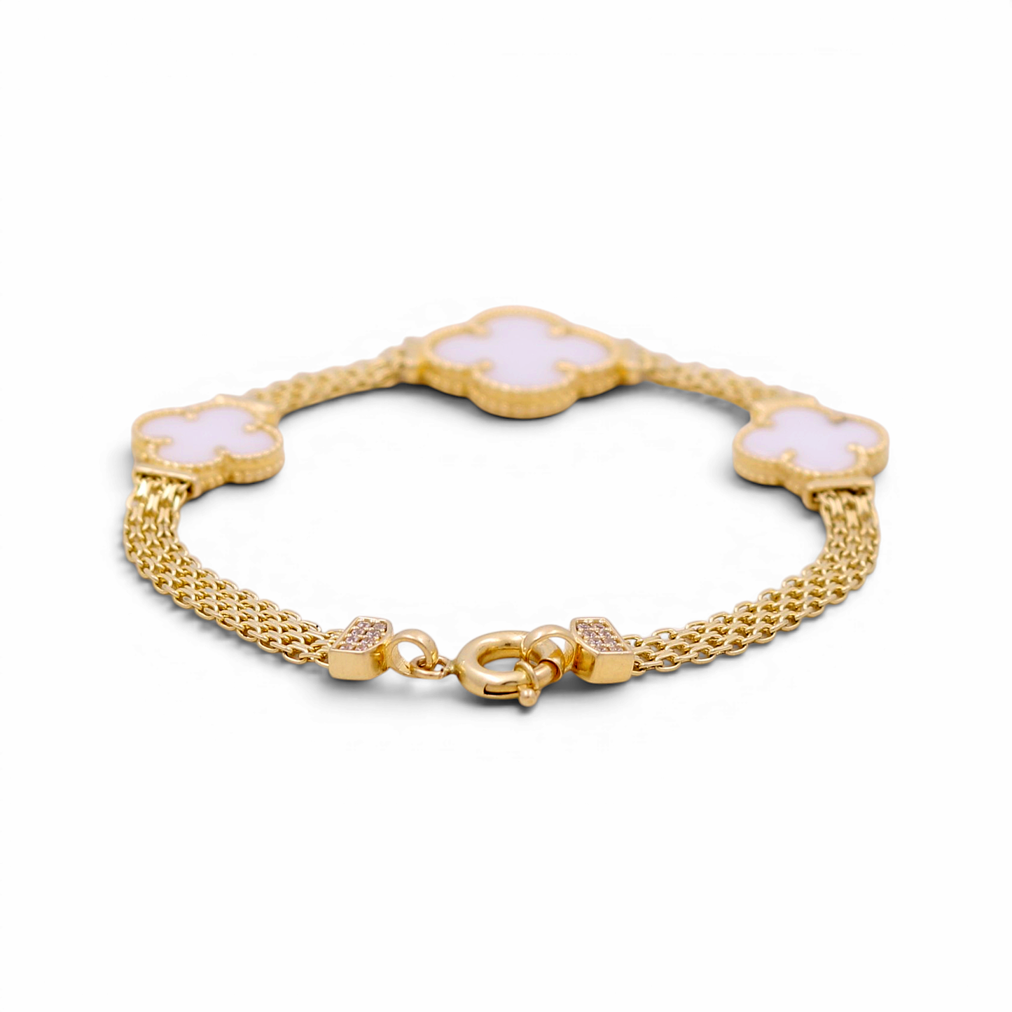 14K Yellow Gold Women's Bracelet with Three Mother of Pearl Clover / Size 7.5" / Weight 11.8 / COWB4MSCV4-7