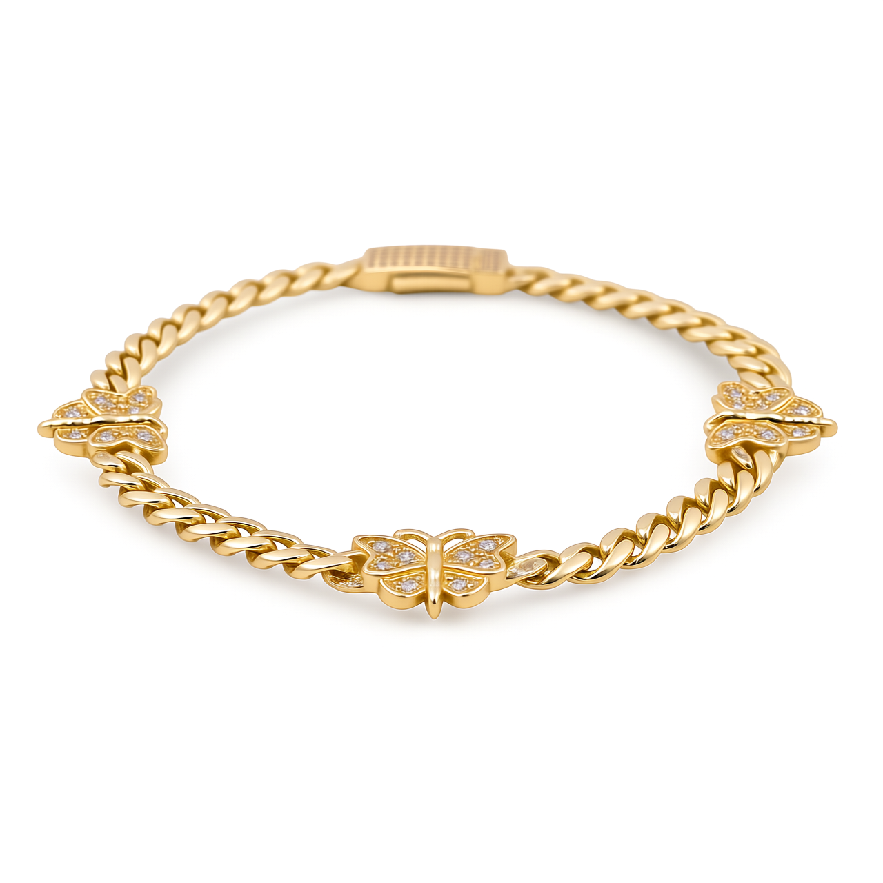 10K Yellow Gold Monaco Women's Bracelet with ButterFly &Cz Stone / Size: 7.5'' / Weight: 7.9gr / P18S-3