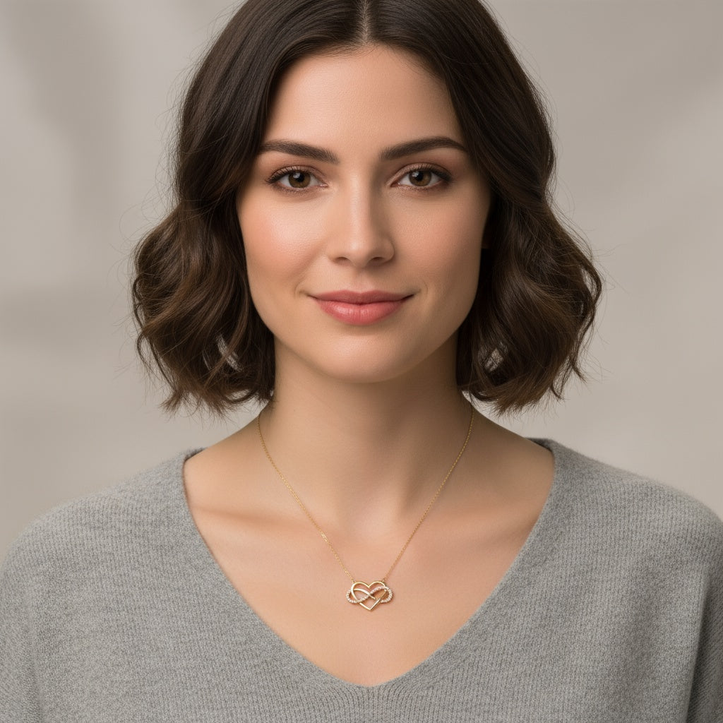14K Yellow Gold Heart with Infinity Women's Necklace / Stone: Cz / Size: 18” / Weight: 3.6 GR / CONK4HRIF