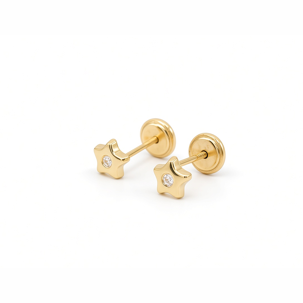 14K Yellow Gold Fashion Star Stud Earrings / Size: Small / 6-186701PS