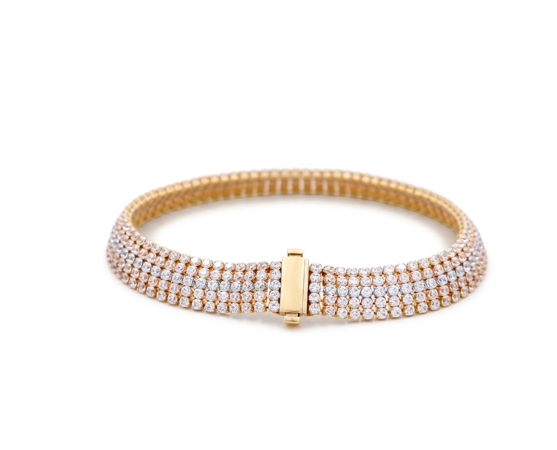 14K Yellow, White and Rose Women’s Tennis Bracelet with Cz/ Weight: 14.2 GR / Size: 7.5” / BOWB4FS-1