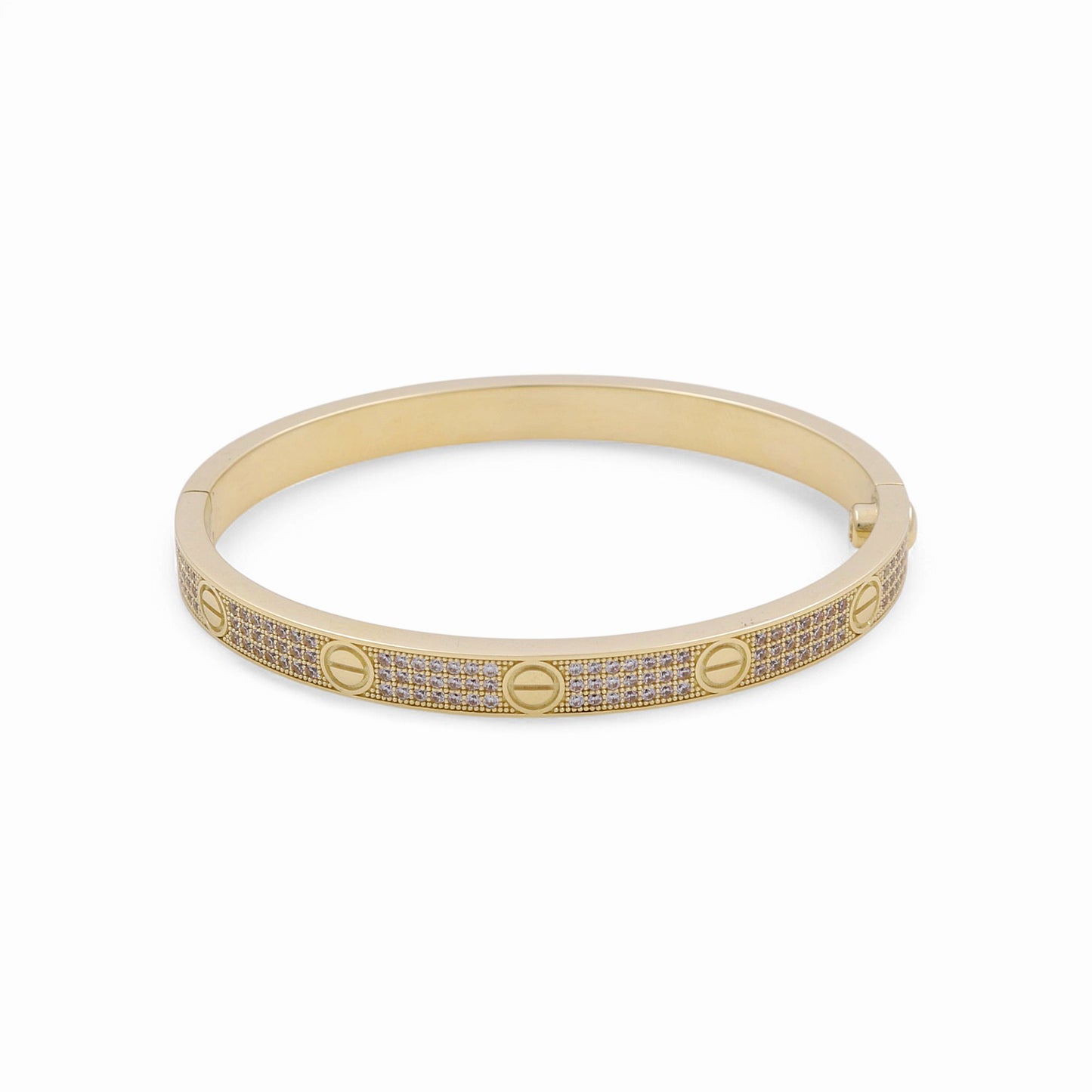 10K Yellow Gold Semisolid Fashion Bangle Bracelet CC / CZ / Size: 7.25" / Weight: 18.7 GR / P61B-434