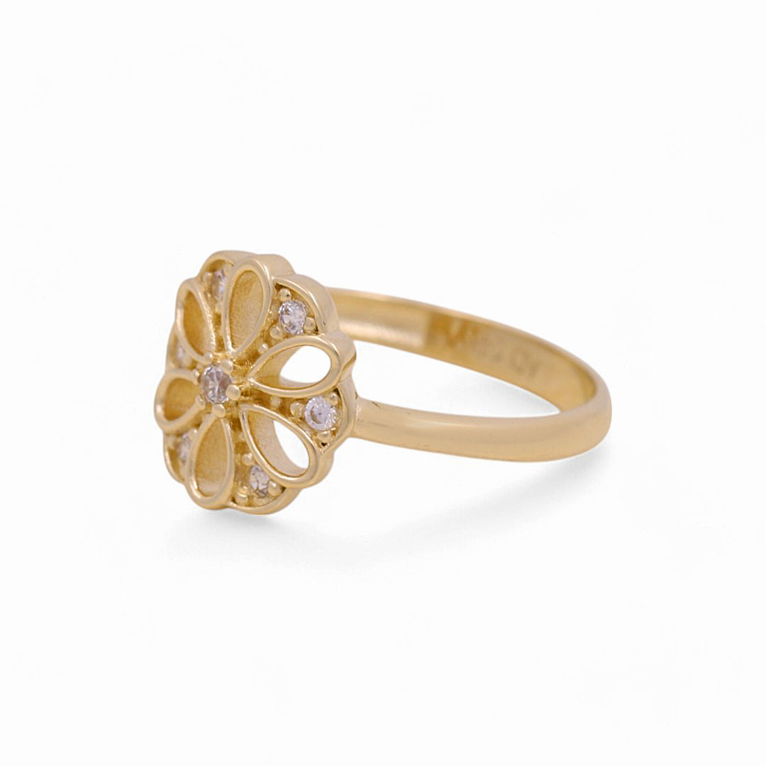 14K Yellow Gold Flower Women's Ring with White Cz / Size: 7 / Weight: 2.3 GR / Y24-1238
