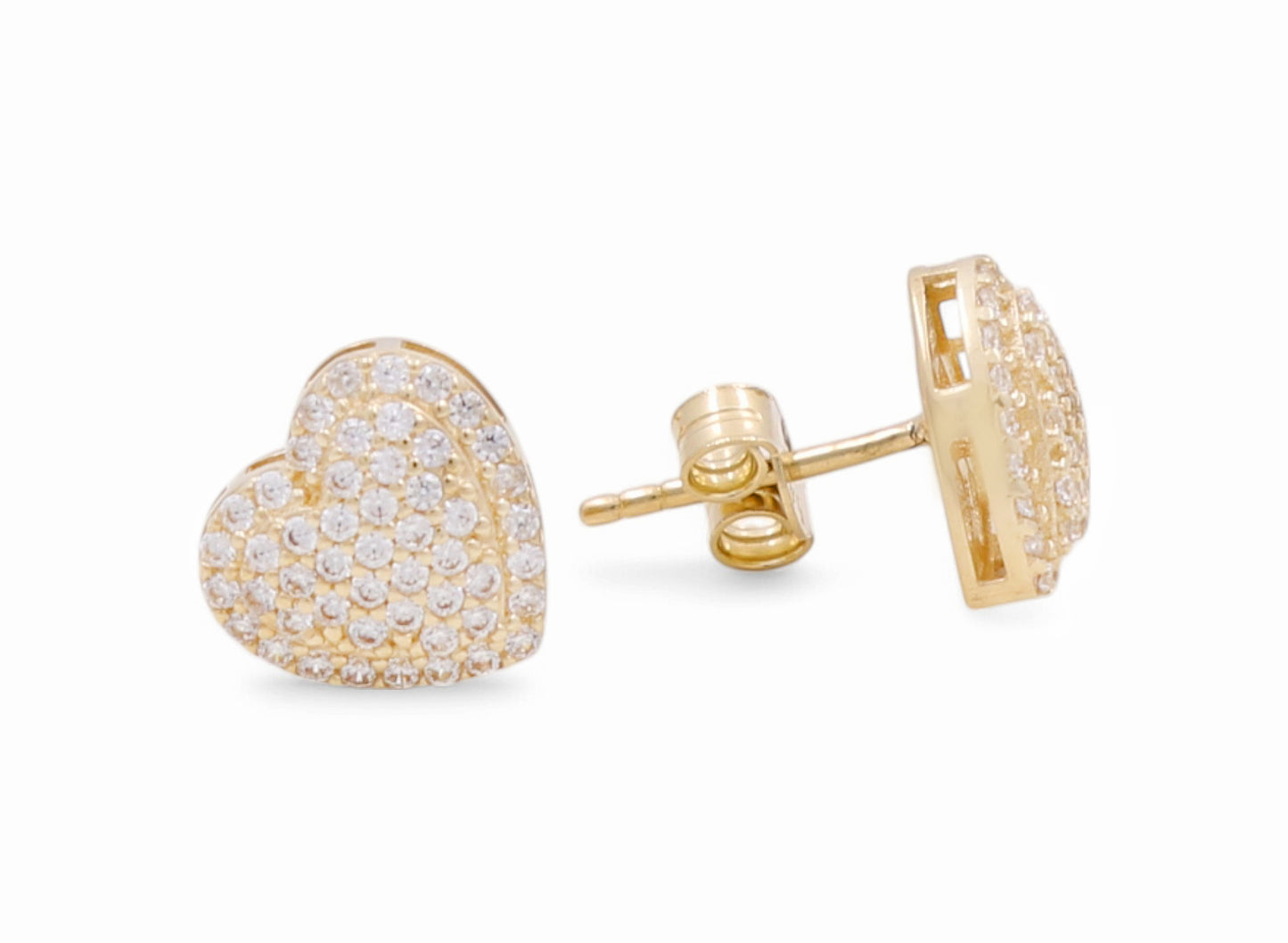 14K Yellow Gold Heart Women's Stud Earrings with White Cz / Weight: 2.3 GR / CPES4HR