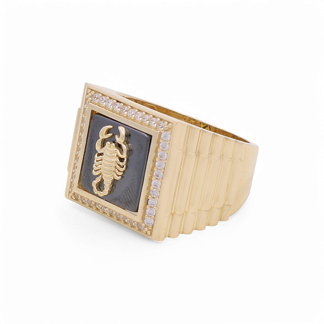 10K Yellow Gold Scorpion SQ Men’s Ring with Onyx Stone / Stone: Cz / Size 11 / Weight: 9.9 GR / BPMR0SP-2