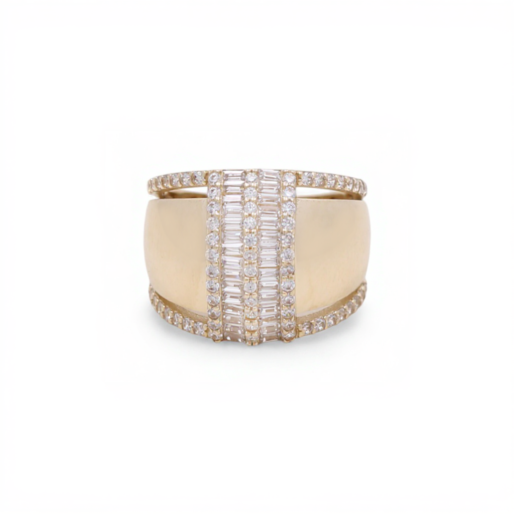 10K Yellow Gold Fashion Baguette Ring with White Stones / Size: 7.5 / Weight: 3.6 GR / CQWR0FS-12