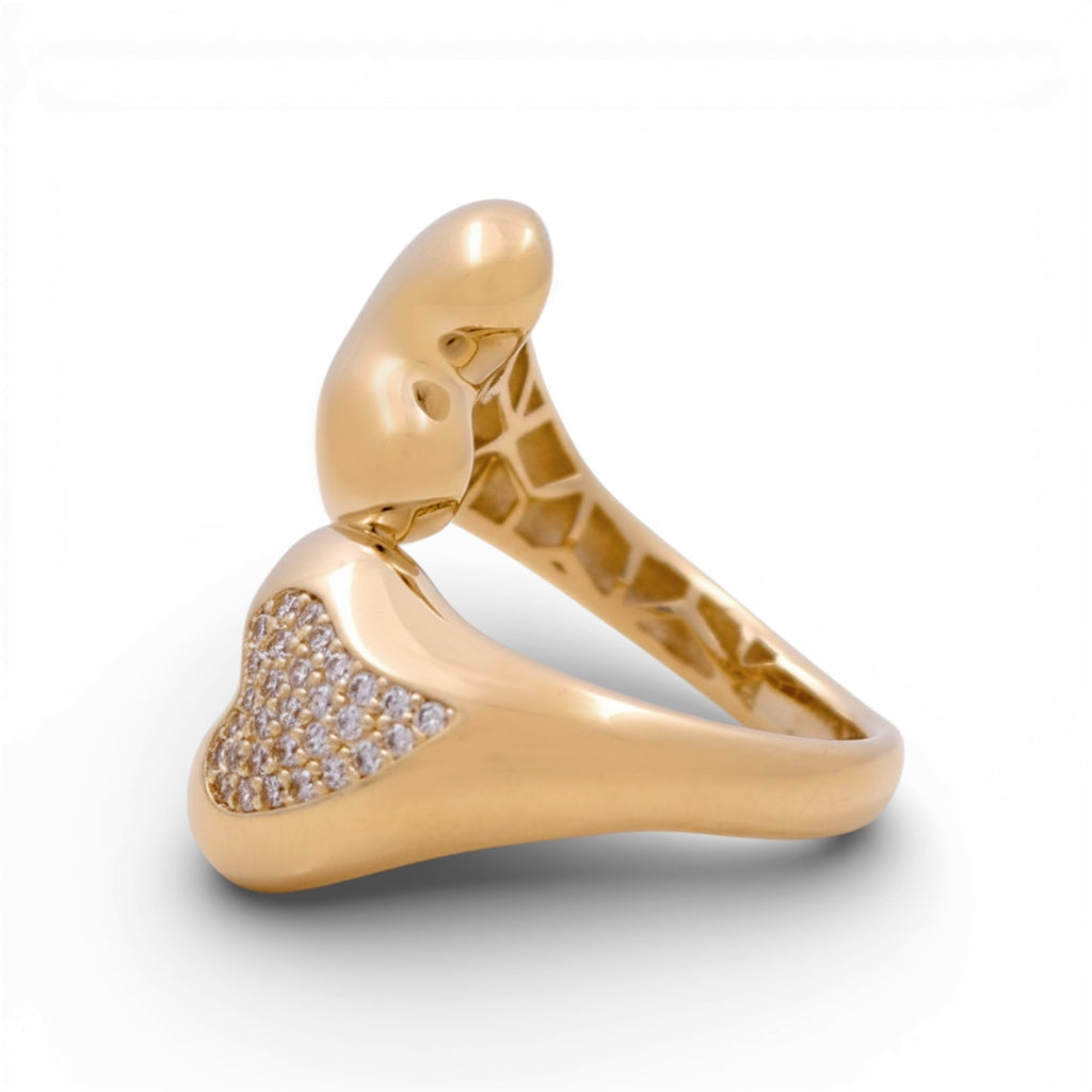 14K Yellow Gold Two Hearts Women's Ring with Cz / Size: 8.5 / Weight: 4.1 GR / Y24-926