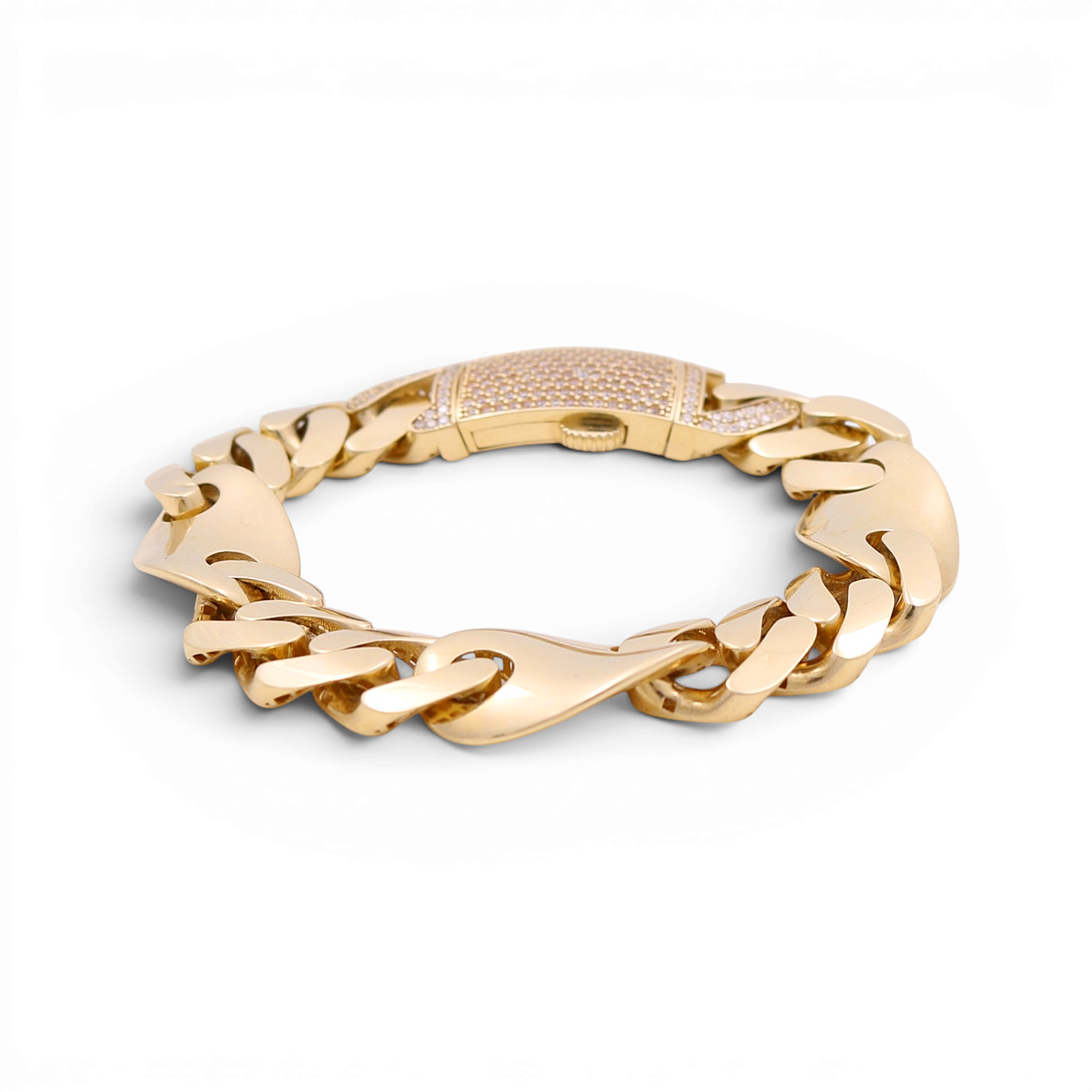14K Yellow Gold Figaro Men's Bracelet with Cz / Size: 12mm 8" / Weight: 21.8 GR / CSMB4FG