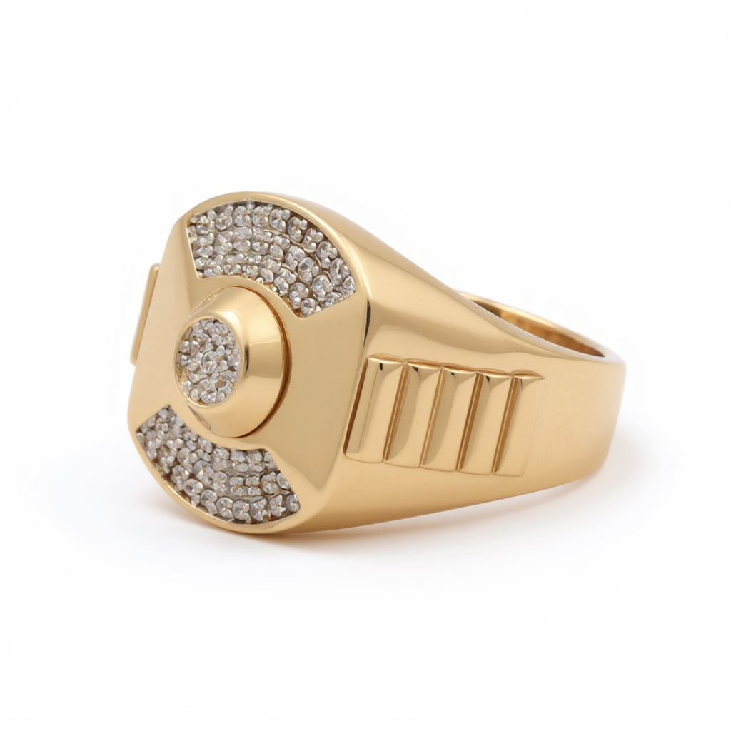 14K Yellow Gold Fashion Men’s Ring with White Stones / Size 10 / Weight: 6.5 GR / DOMR4FS-16
