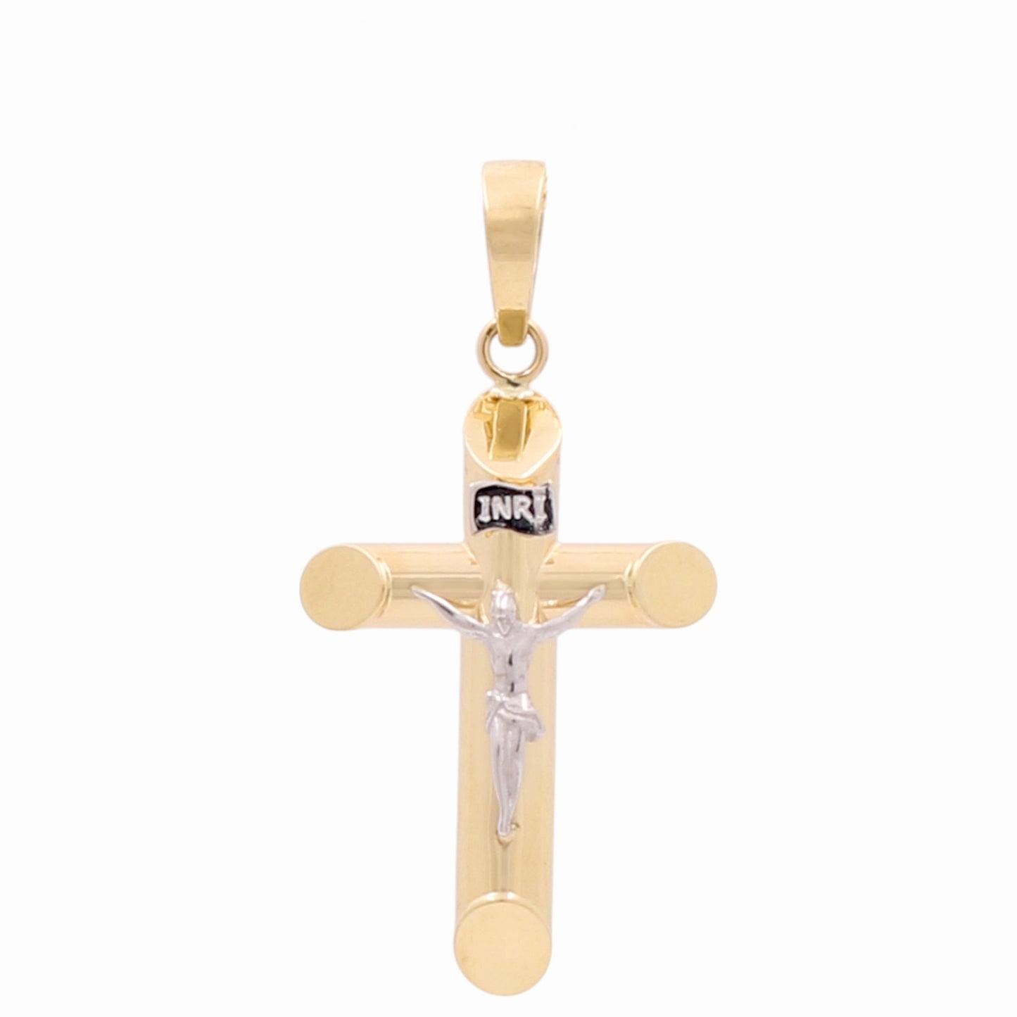 14K Yellow and White Gold Cross with Christ Pendant / Size: Small / Weight: 1.5 GR / 400-01302