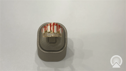 14k Yellow Gold Fashion Women's Ring with Cz and Red enamel/ Size: 7/ Weight: 5.0gr/ COWR4FS-136