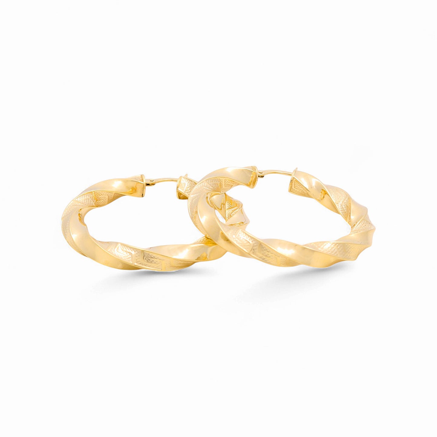 14K Yellow Gold Twist Hoops Earrings with Greek / Size: 5mmx30mm / Weight: 4.5 GR / 240-00519