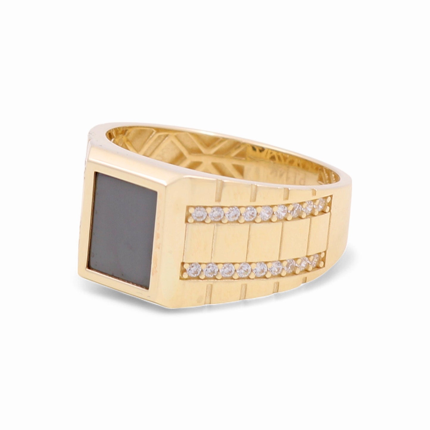14K Yellow Gold SQ Men's Ring with Onyx and Cz / Size: 10 / Weight: 6.2 GR / CPMR4FS-9