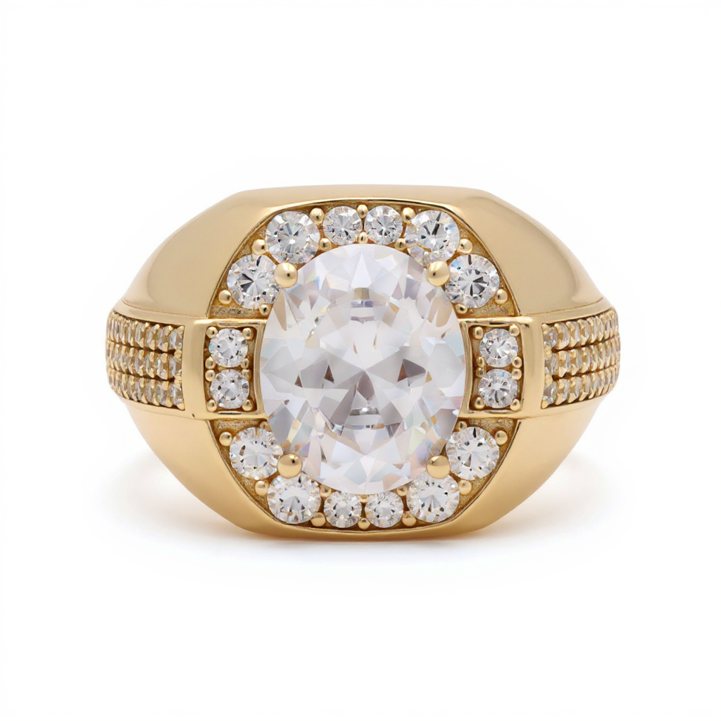 14K Yellow Gold Fashion Men's Ring with White Stones / Size: 11 / Weight: 7.9 GR / BOMR4FS-45