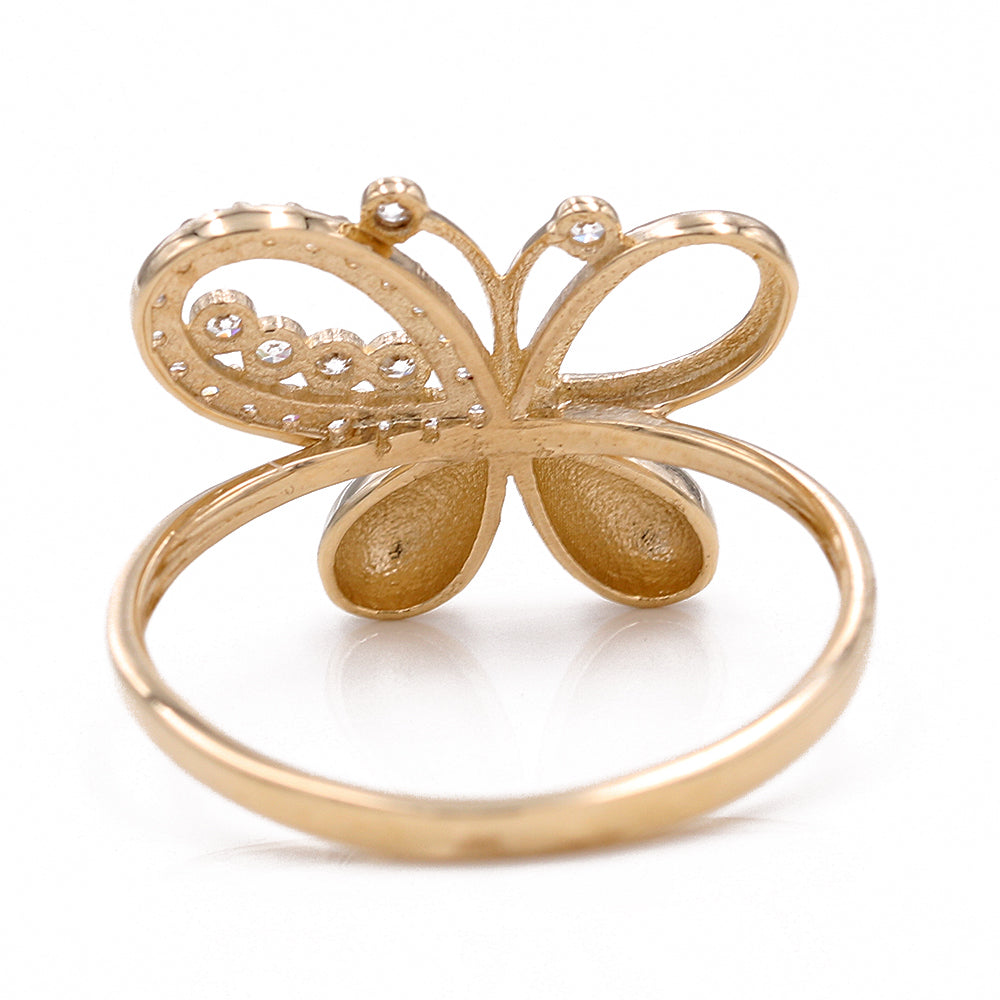 14K Yellow Gold Butterfly Ring with Cubic Zirconia