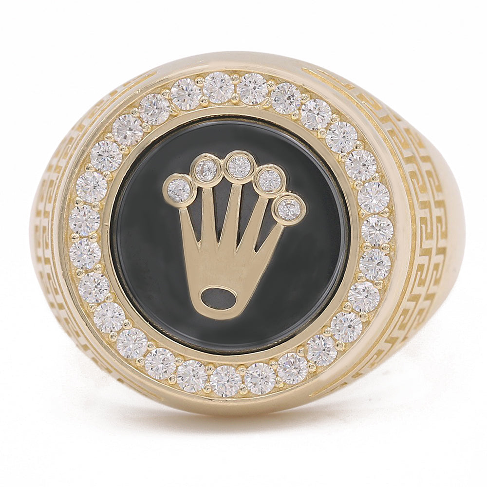Crown on Black Stone Round Ring