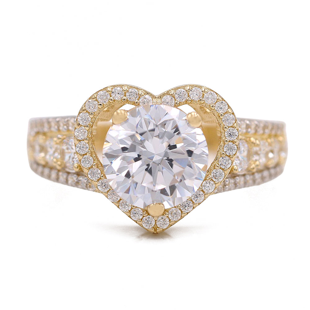 Fashion Heart Center Stone Ring with Cubic Zirconias