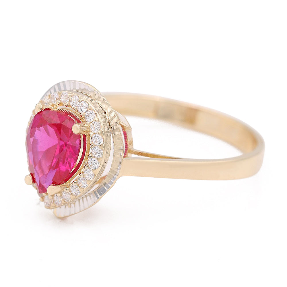 Fashion Ring with Pink Tear Drop Center Stone and Cubic Zirconias