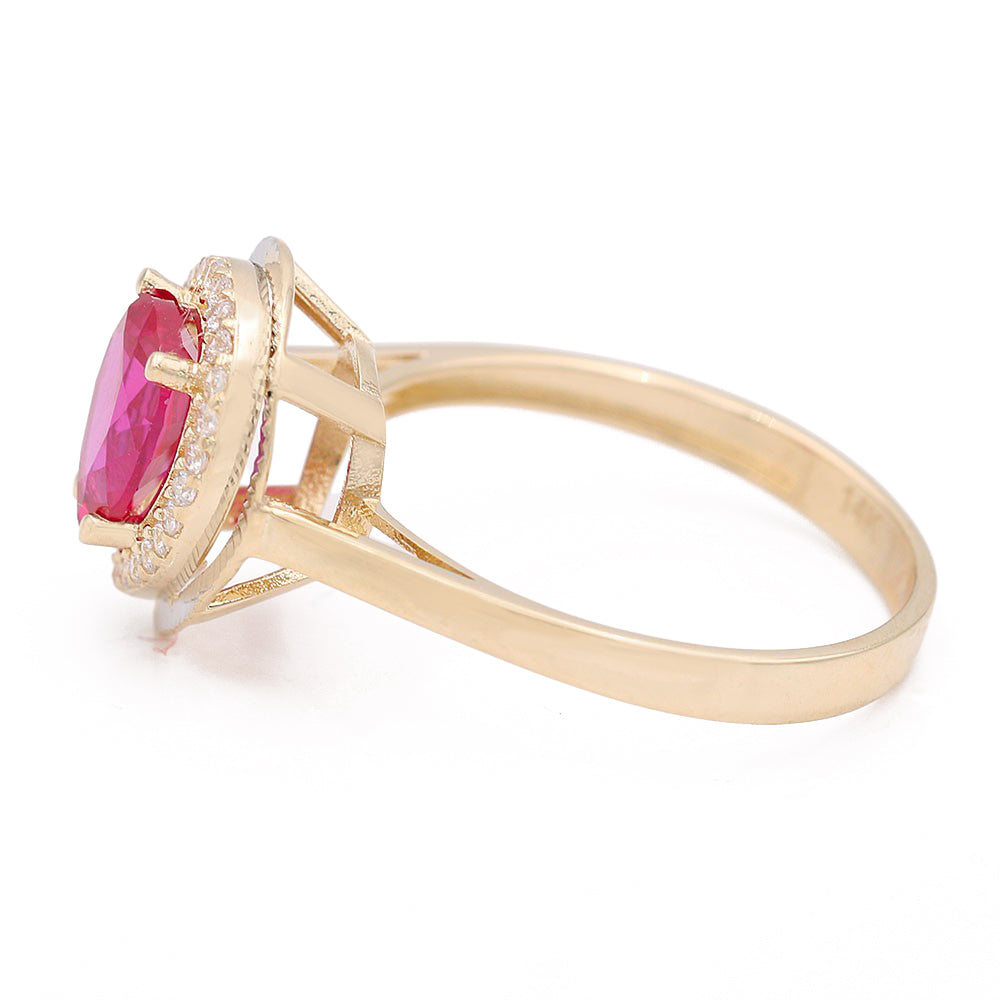 Fashion Ring with Pink Tear Drop Center Stone and Cubic Zirconias