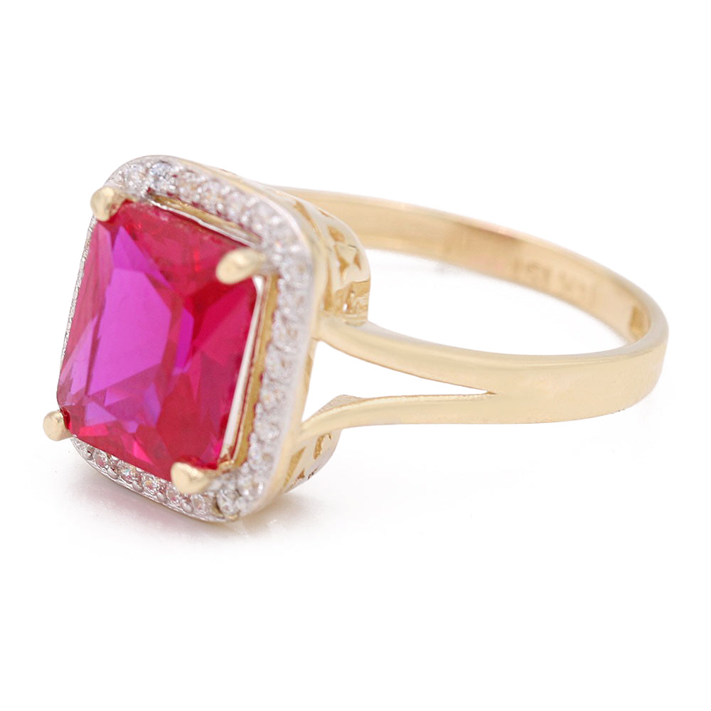 Fashion Ring with Pink Square Center Stone and Cubic Zirconias