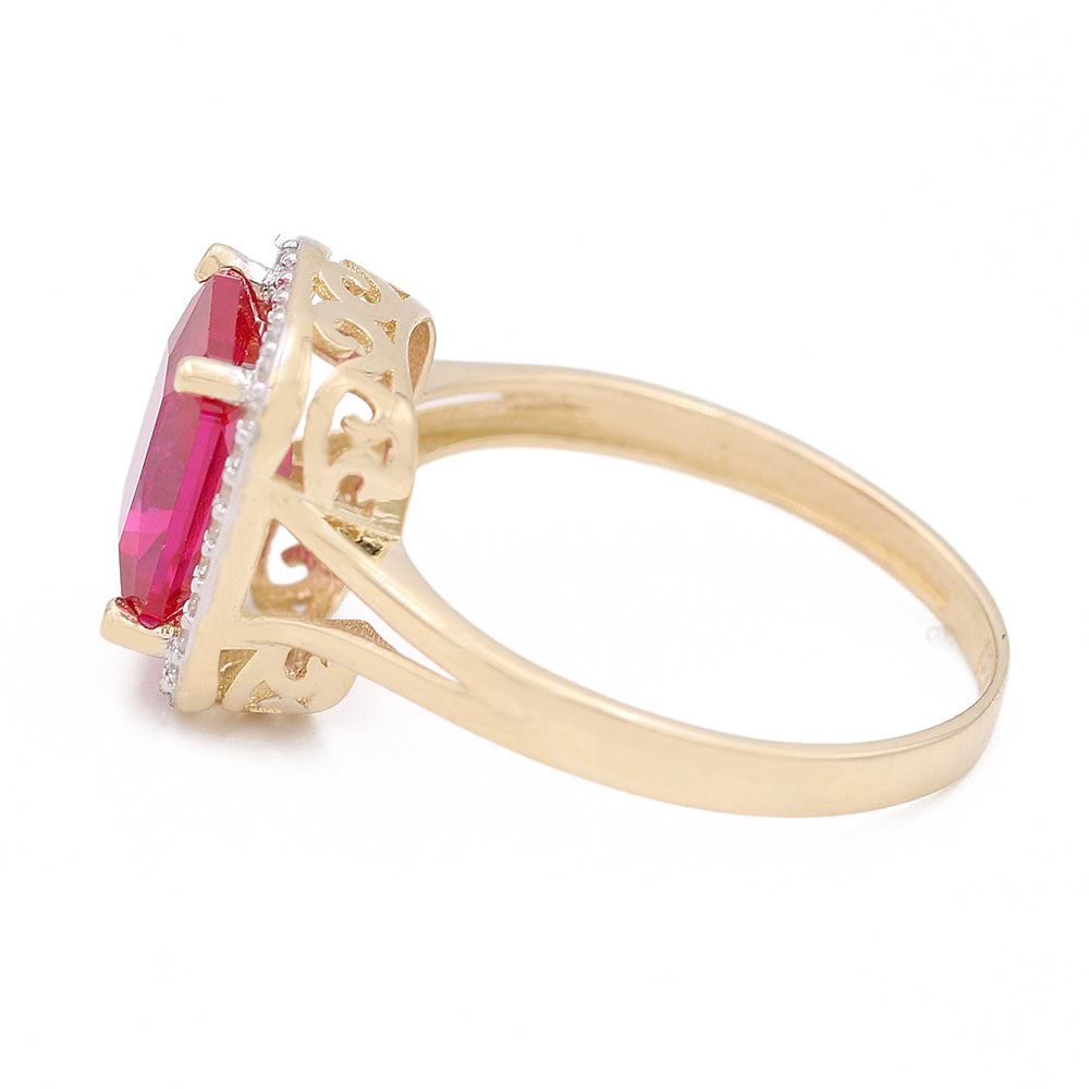 Fashion Ring with Pink Square Center Stone and Cubic Zirconias