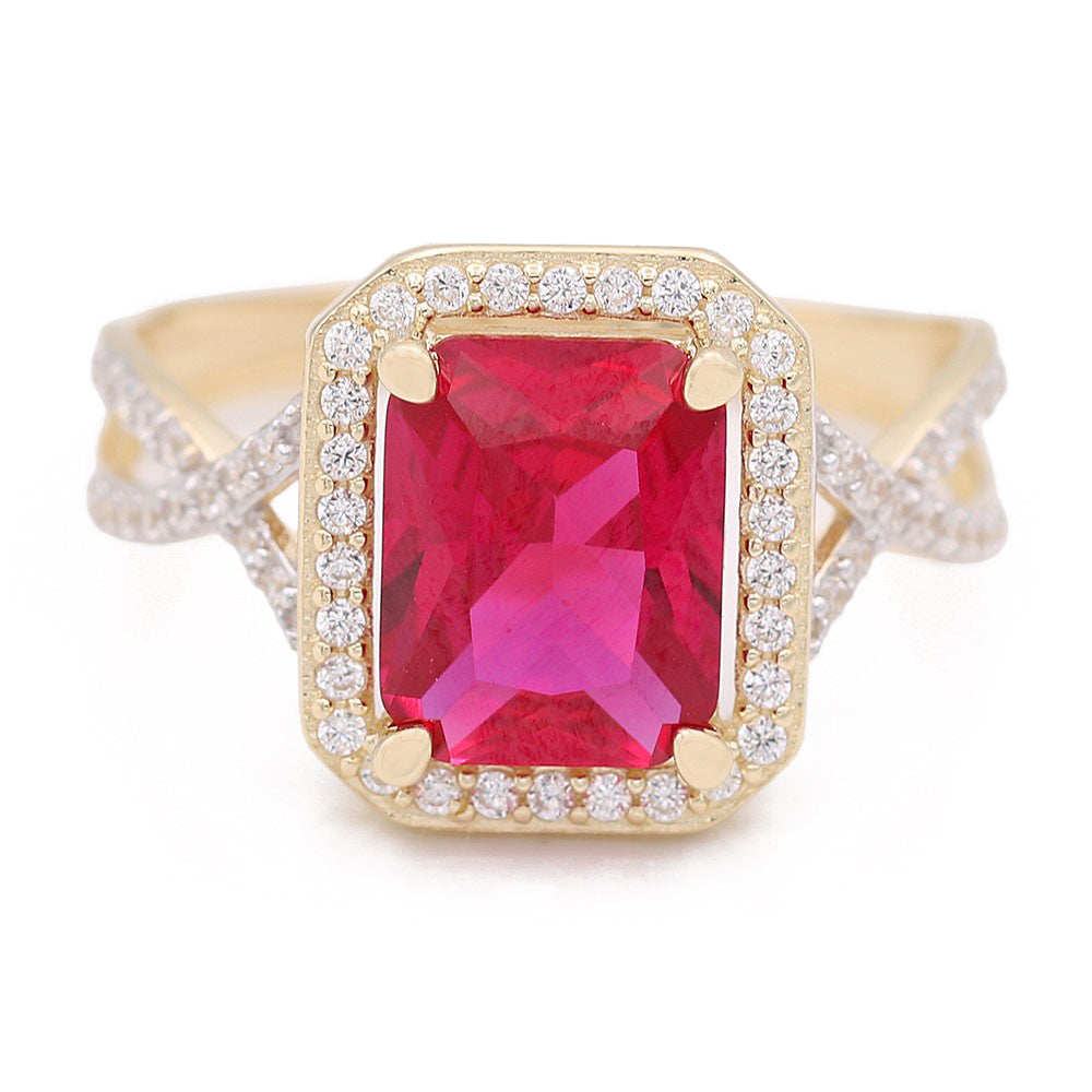 Fashion Ring with Pink Center Stone and Cubic Zirconias