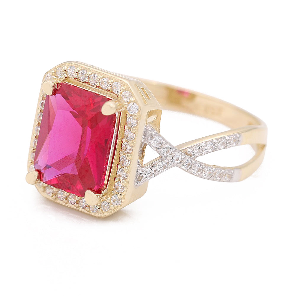 Fashion Ring with Pink Center Stone and Cubic Zirconias